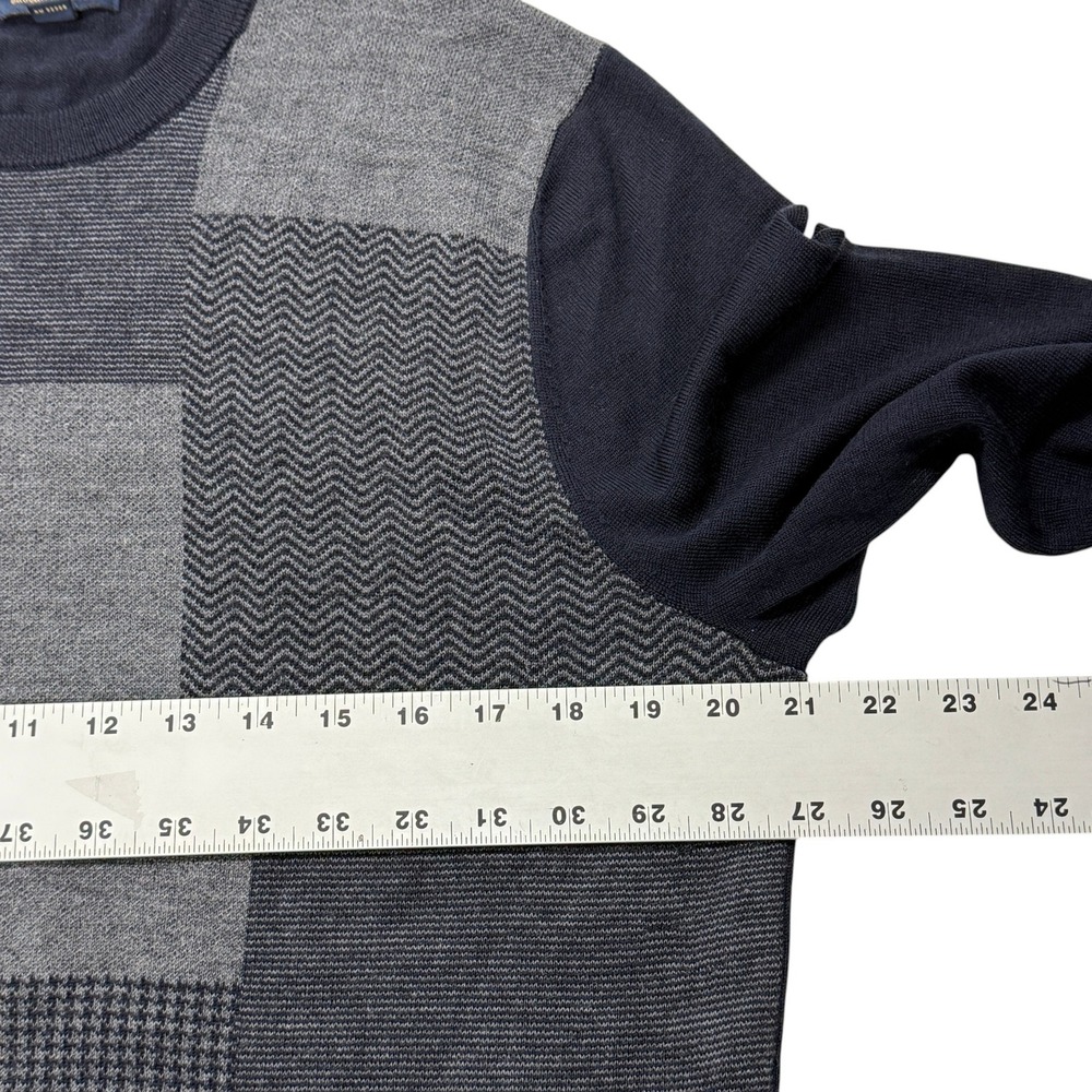 Brooks Brothers Mens Merino Wool Patchwork Crewneck Sweater Navy Grey Large - Picture 5 of 9